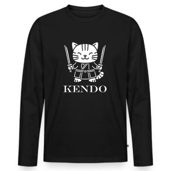 KENDO - T-shirt manches longues Premium bio Homme - noir - Devant - Nico (187cm)
