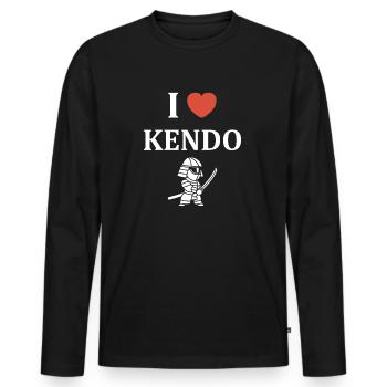 KENDO - T-shirt manches longues Premium bio Homme - noir - Devant - Nico (187cm)