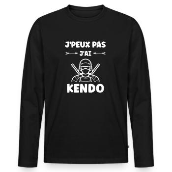 KENDO - T-shirt manches longues Premium bio Homme - noir - Devant - Nico (187cm)