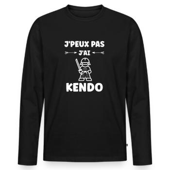 KENDO - T-shirt manches longues Premium bio Homme - noir - Devant - Nico (187cm)