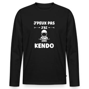 KENDO - T-shirt manches longues Premium bio Homme - noir - Devant - Nico (187cm)