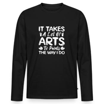 Drôle d’artiste peintre Il faut beaucoup d’arts Dessin - T-shirt manches longues Premium bio Homme - noir - Devant - Nico (187cm)