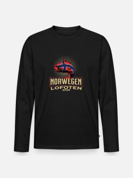 Norge Lofoten 2026 - Ekologisk långärmad premium-T-shirt herr - svart
