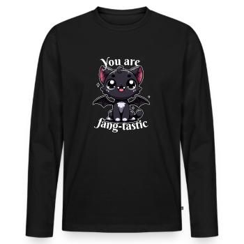 Chat Noir Vampire vous êtes fangtastic Halloween - T-shirt manches longues Premium bio Homme - noir - Devant - Nico (187cm)