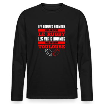 Vrais Hommes Regardent Toulouse - T-shirt manches longues Premium bio Homme - noir - Devant - Nico (187cm)