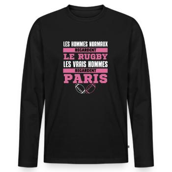 Les Vrais Hommes Regardent Paris - T-shirt manches longues Premium bio Homme - noir - Devant - Nico (187cm)