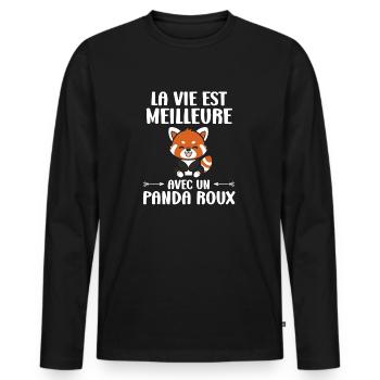 Panda roux - T-shirt manches longues Premium bio Homme - noir - Devant - Nico (187cm)