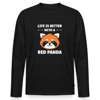 Panda roux - T-shirt manches longues Premium bio Homme - noir - Devant - Nico (187cm)