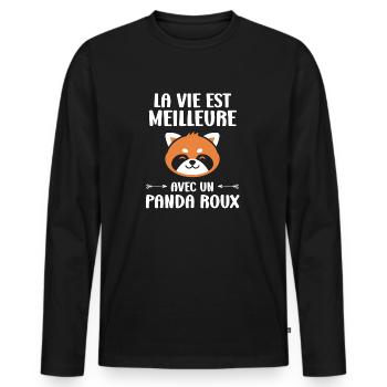 Panda roux - T-shirt manches longues Premium bio Homme - noir - Devant - Nico (187cm)