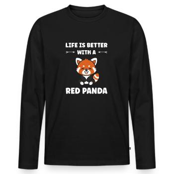 Panda roux - T-shirt manches longues Premium bio Homme - noir - Devant - Nico (187cm)