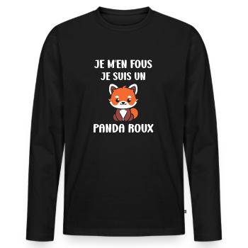 Panda roux - T-shirt manches longues Premium bio Homme - noir - Devant - Nico (187cm)