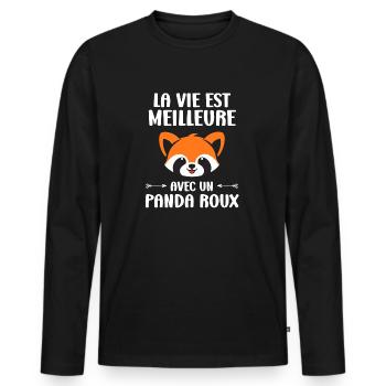 Panda roux - T-shirt manches longues Premium bio Homme - noir - Devant - Nico (187cm)