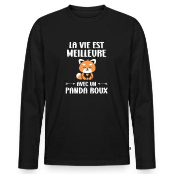 panda roux - T-shirt manches longues Premium bio Homme - noir - Devant - Nico (187cm)