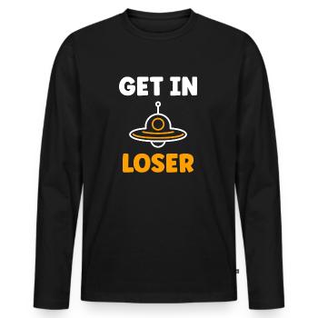 fliegende Untertasse - Männer Premium Bio Langarmshirt - Schwarz - Vorne - Nico (187cm)