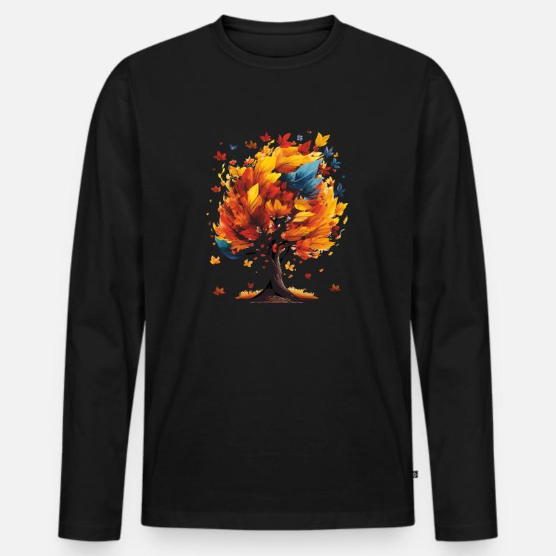HERBST BAUM - Männer Premium Bio Langarmshirt - Schwarz