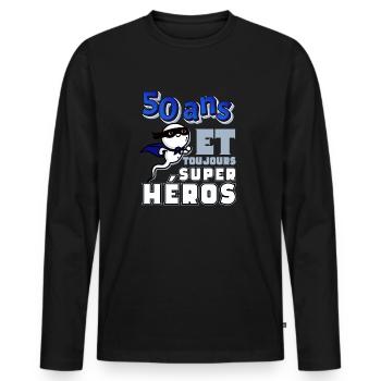 Cadeau homme 50 ans super heros - T-shirt manches longues Premium bio Homme - noir - Devant - Nico (187cm)