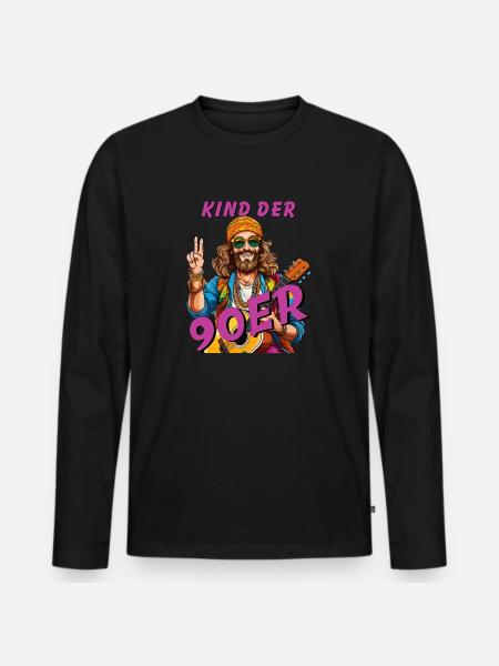MANN KIND DER 90er - Männer Premium Bio Langarmshirt - Schwarz