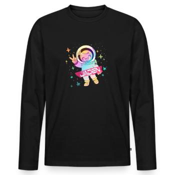 JADEN - Beautiful boy name with cute astronaut - Men's Premium Organic Long Sleeve Shirt - black - Front - Nico (187cm)
