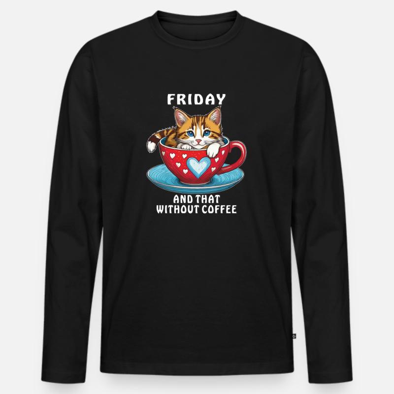 KATZE KAFFEETASSE FRIDAY COFFEE - Männer Premium Bio Langarmshirt - Schwarz