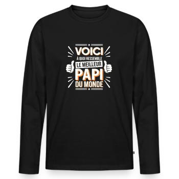 Hier ist das beste Opa der Welt perfektes Geschenk - Männer Premium Bio Langarmshirt - Schwarz - Vorne - Nico (187cm)
