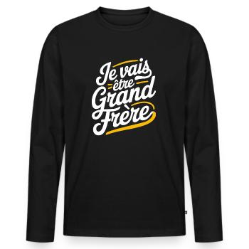 Je vais être grand frère - T-shirt manches longues Premium bio Homme - noir - Devant - Nico (187cm)