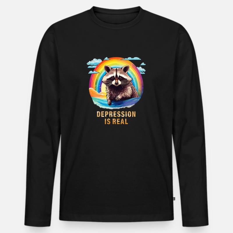 WASCHBÄR DEPRESSION IS REAL - Männer Premium Bio Langarmshirt - Schwarz