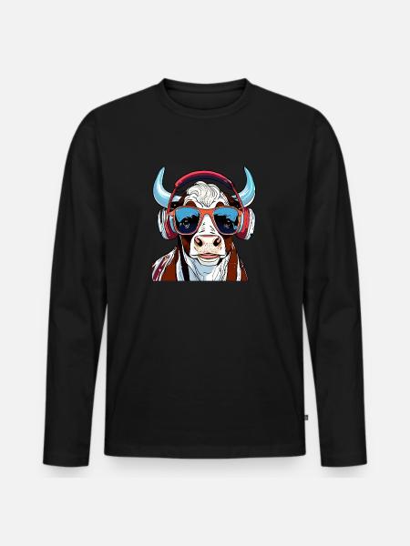 COW WITH SUNGLASSES - Men's Premium Organic Long Sleeve Shirt - black
