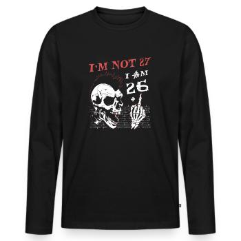 27e anniversaire squelette main - j’ai 26 ans plus moyen - T-shirt manches longues Premium bio Homme - noir - Devant - Nico (187cm)