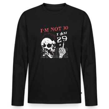 Ich bin 29 plus Mittelfinger - 30. Geburtstag - Männer Premium Bio Langarmshirt - Schwarz - Vorne - Nico (187cm)