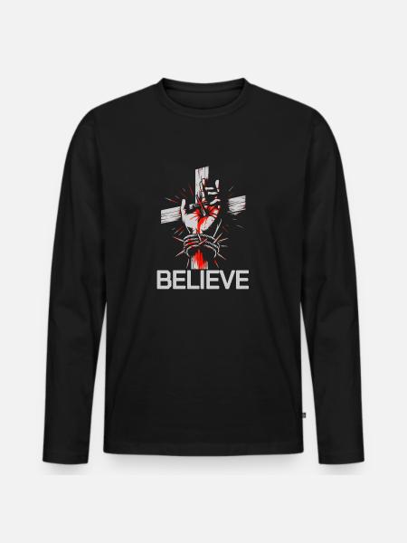 Jesus - Believe: Strong faith design - Men's Premium Organic Long Sleeve Shirt - black