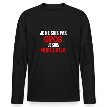 Je ne suis pas gros, je suis moelleux - Humour - T-shirt manches longues Premium bio Homme - noir - Devant - Nico (187cm)