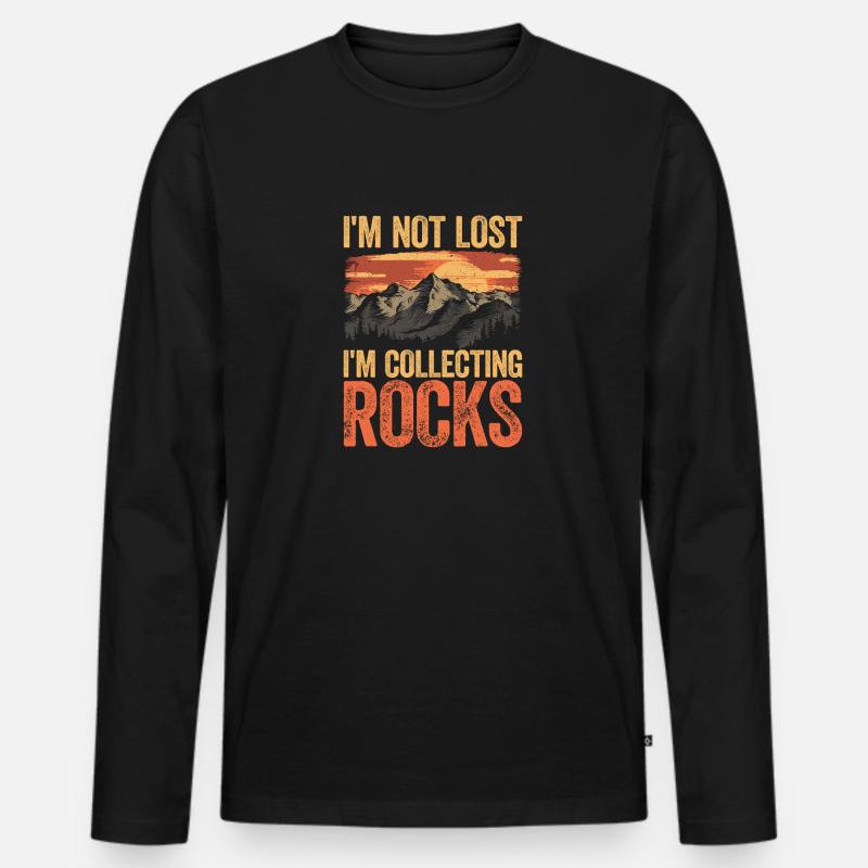 Auf Steinsuche statt auf Abwegen - Männer Premium Bio Langarmshirt - Schwarz