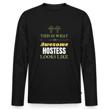 So sieht eine großartige Gastgeberin aus - Männer Premium Bio Langarmshirt - Schwarz - Vorne - Nico (187cm)