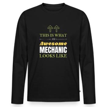 So sieht eine großartige Mechanik aus - Männer Premium Bio Langarmshirt - Schwarz - Vorne - Nico (187cm)
