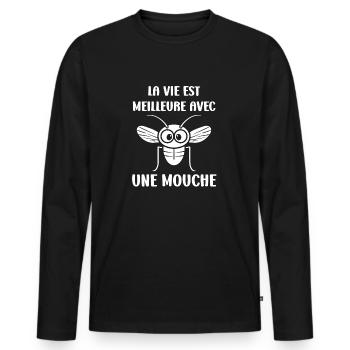 Insect Quote Fly Humor - Men's Premium Organic Long Sleeve Shirt - black - Front - Nico (187cm)