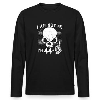 I Am 44 Plus Middle Finger - 45th Birthday - Men's Premium Organic Long Sleeve Shirt - black - Front - Nico (187cm)
