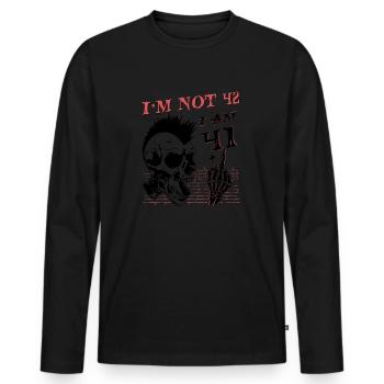 Ich bin 41 plus Mittelfinger - 42. Geburtstag - Männer Premium Bio Langarmshirt - Schwarz - Vorne - Nico (187cm)