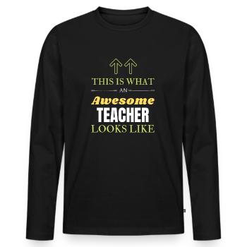 So sieht ein großartiger Lehrer aus - Männer Premium Bio Langarmshirt - Schwarz - Vorne - Nico (187cm)