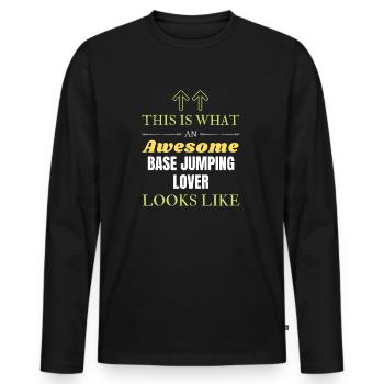 So sieht ein genialer BASE-Jumping-Liebhaber aus l - Männer Premium Bio Langarmshirt - Schwarz - Vorne - Nico (187cm)