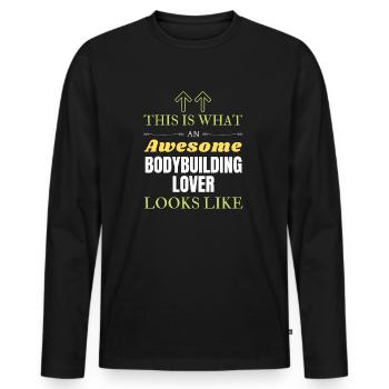 So sieht ein großartiger Bodybuilding-Liebhaber aus l - Männer Premium Bio Langarmshirt - Schwarz - Vorne - Nico (187cm)