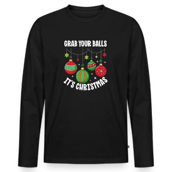 Grab Your Balls It's Christmas Baubles Tree - Männer Premium Bio Langarmshirt - Schwarz - Vorne - Nico (187cm)