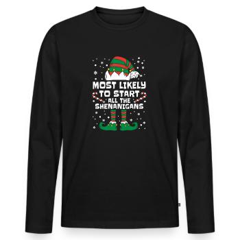 Most Likely To Start All The Shenanigans Christmas - Men's Premium Organic Long Sleeve Shirt - black - Front - Nico (187cm)