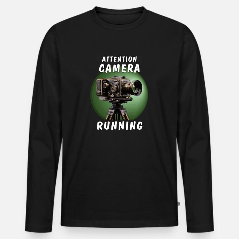 ATTENTION CAMERA RUNNING - Männer Premium Bio Langarmshirt - Schwarz