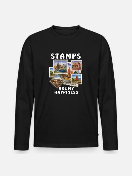 STAMPS ARE MY HAPPINESS - Men's Premium Organic Long Sleeve Shirt - black