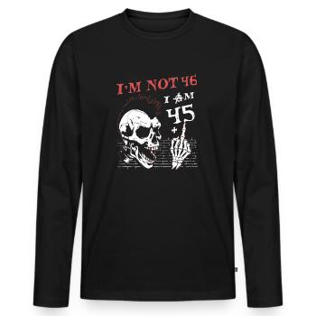 I Am 45 Plus Middle Finger - 46th Birthday - Men's Premium Organic Long Sleeve Shirt - black - Front - Nico (187cm)