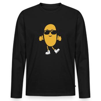 Erdnuss - Männer Premium Bio Langarmshirt - Schwarz - Vorne - Nico (187cm)