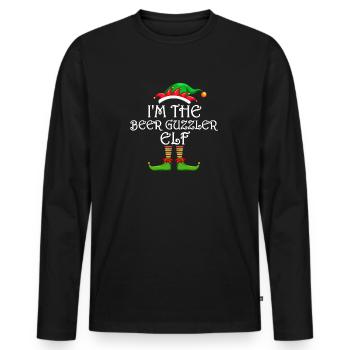 I'm The Beer Guzzler Elf Matching Family Christmas - Men's Premium Organic Long Sleeve Shirt - black - Front - Nico (187cm)