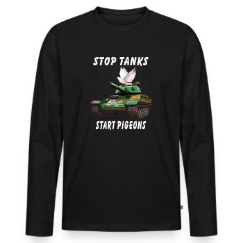 STOP TANKS START PIGEONS - Männer Premium Bio Langarmshirt - Schwarz - Vorne - Nico (187cm)