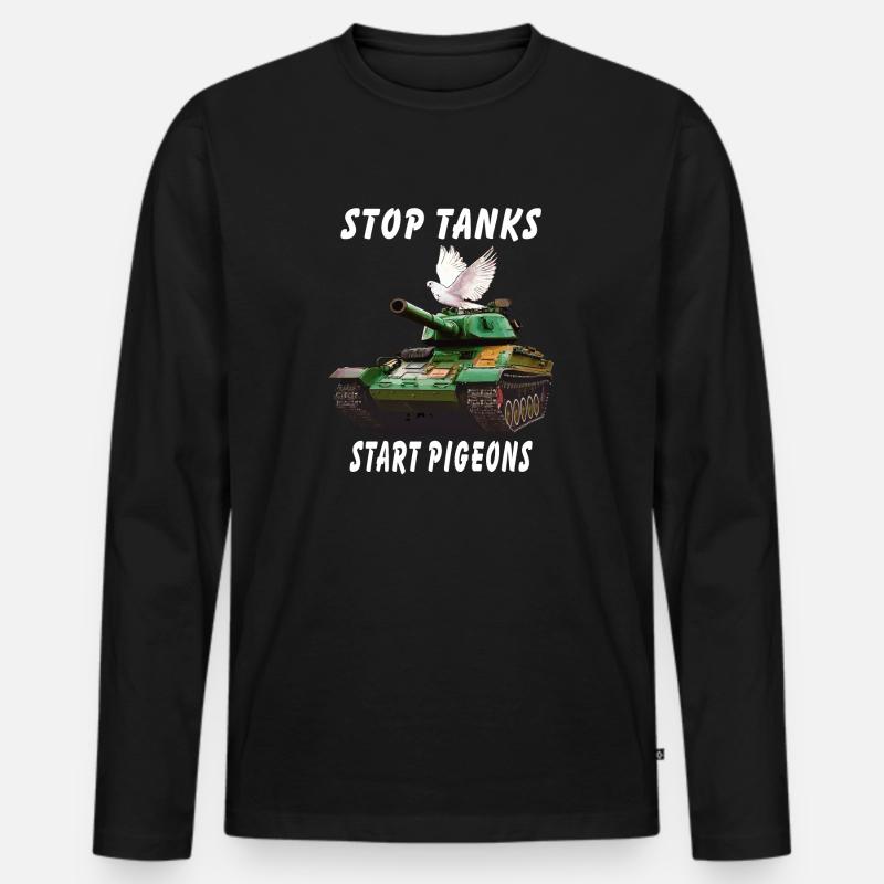 STOP TANKS START PIGEONS - Männer Premium Bio Langarmshirt - Schwarz