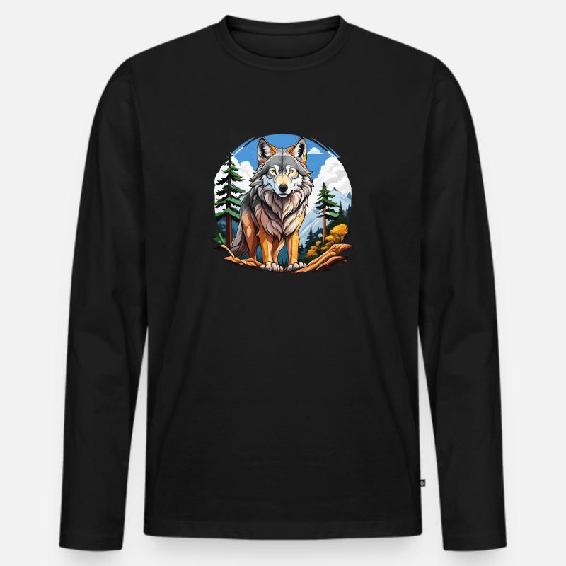 WOLF WALD - Männer Premium Bio Langarmshirt - Schwarz